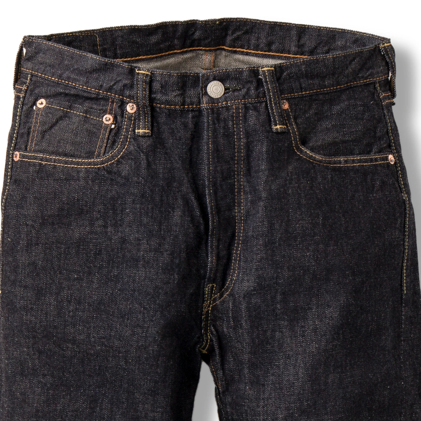 Jeans Fullcount 1101XXW 15.5oz Regular Straight, dettaglio vista frontale in denim selvedge giapponese
